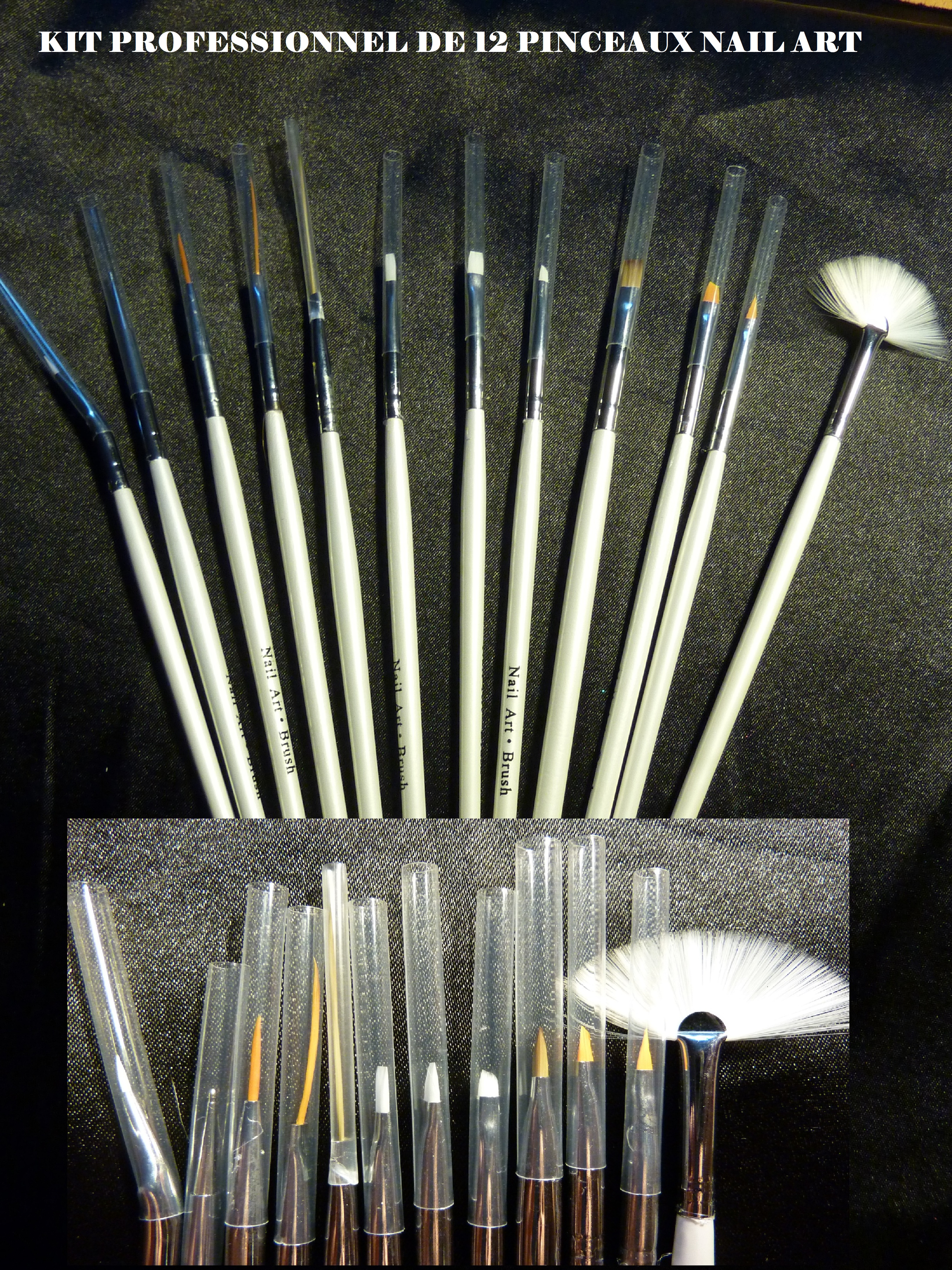 KIT 12 PINCEAUX PRO SPOT FAN BRUSH NAIL ART DECO ONGLES  